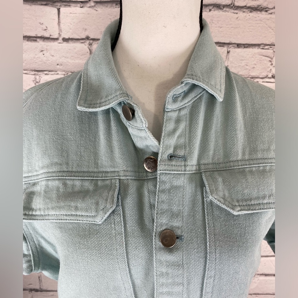 Listicle Jumpsuit size Medium Mint Green Denim Jumpsuit Romper Playsuit Denim - Picture 10 of 11